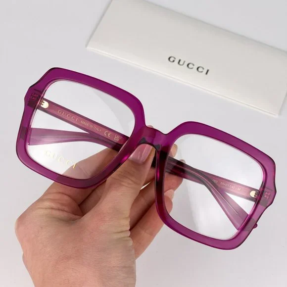 Gucci GG1318O 003 BRAND NEW Eyeglasses Transparent Fuchsia Square Women GG 1318O